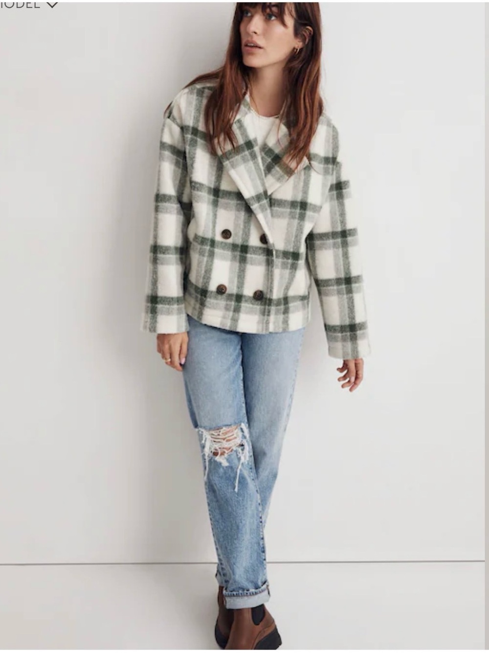 Jacquard Double-Breasted Crop Blazer in Plaid